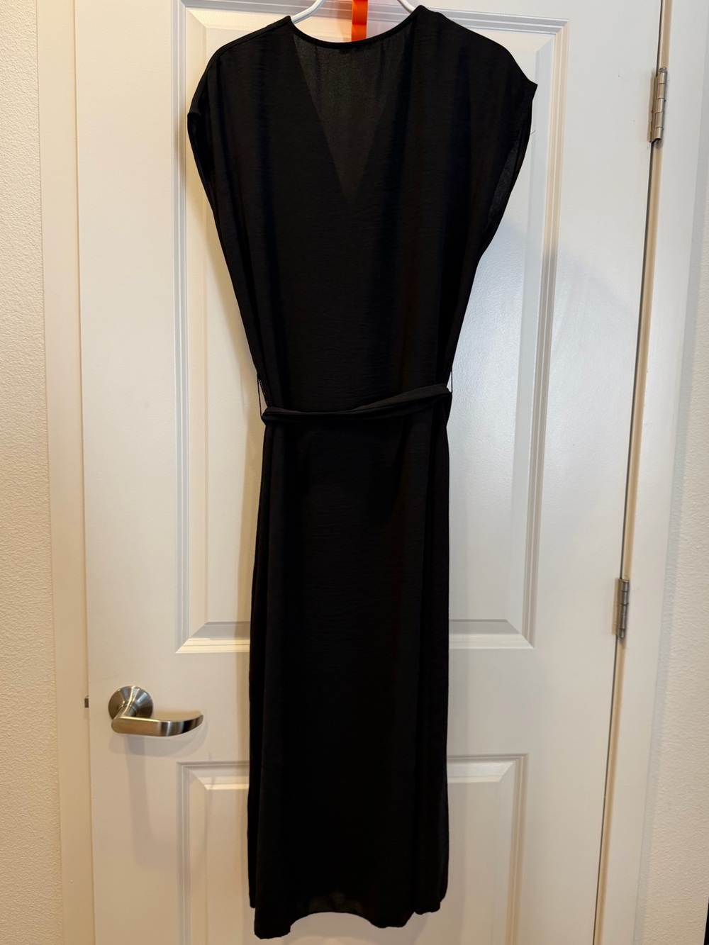 Zara Black Midi V-Neck Button-Front Dress with Tie Belt - Picture 3 of 4